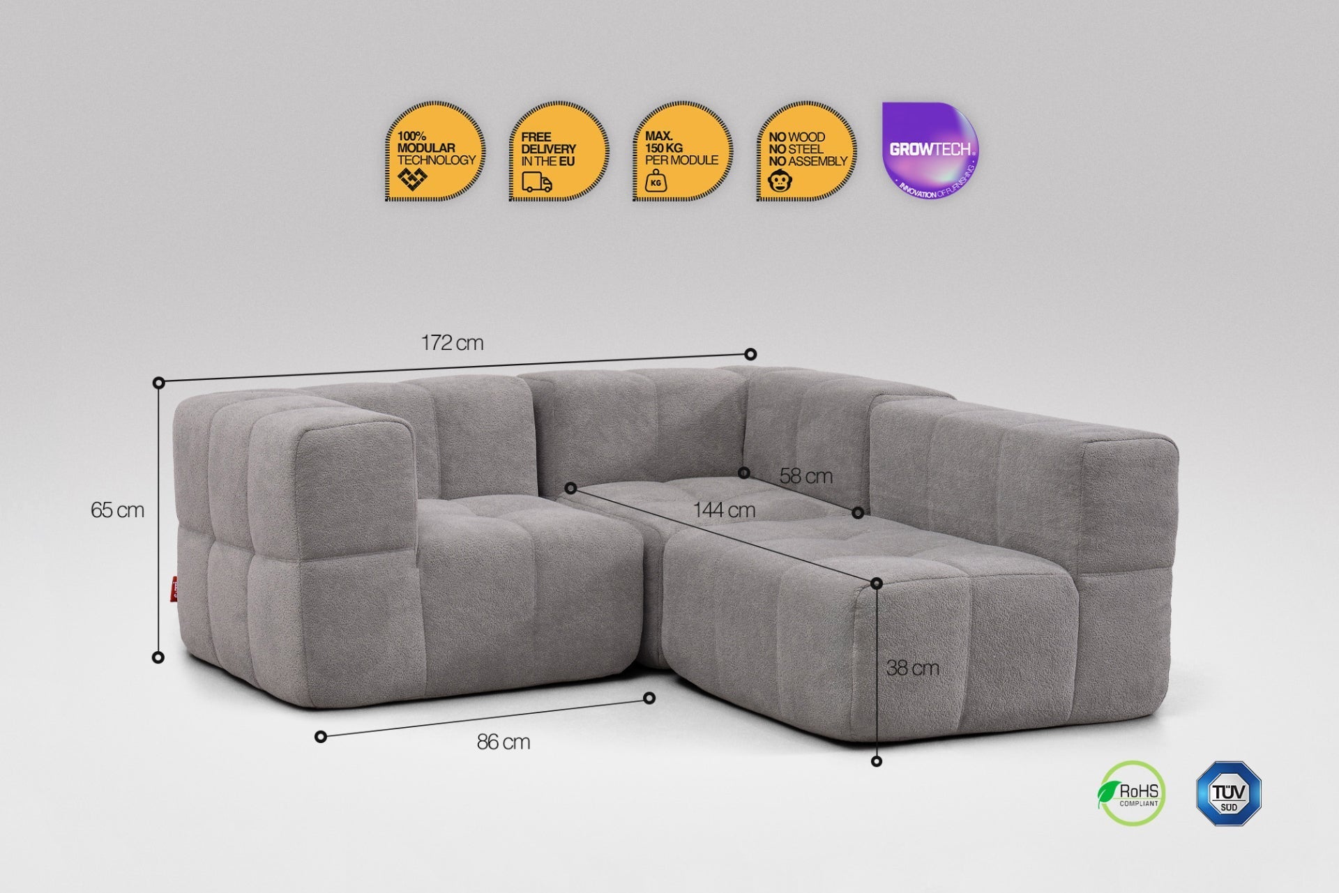 3 Teiliges Modulares Sofa – Grau-2