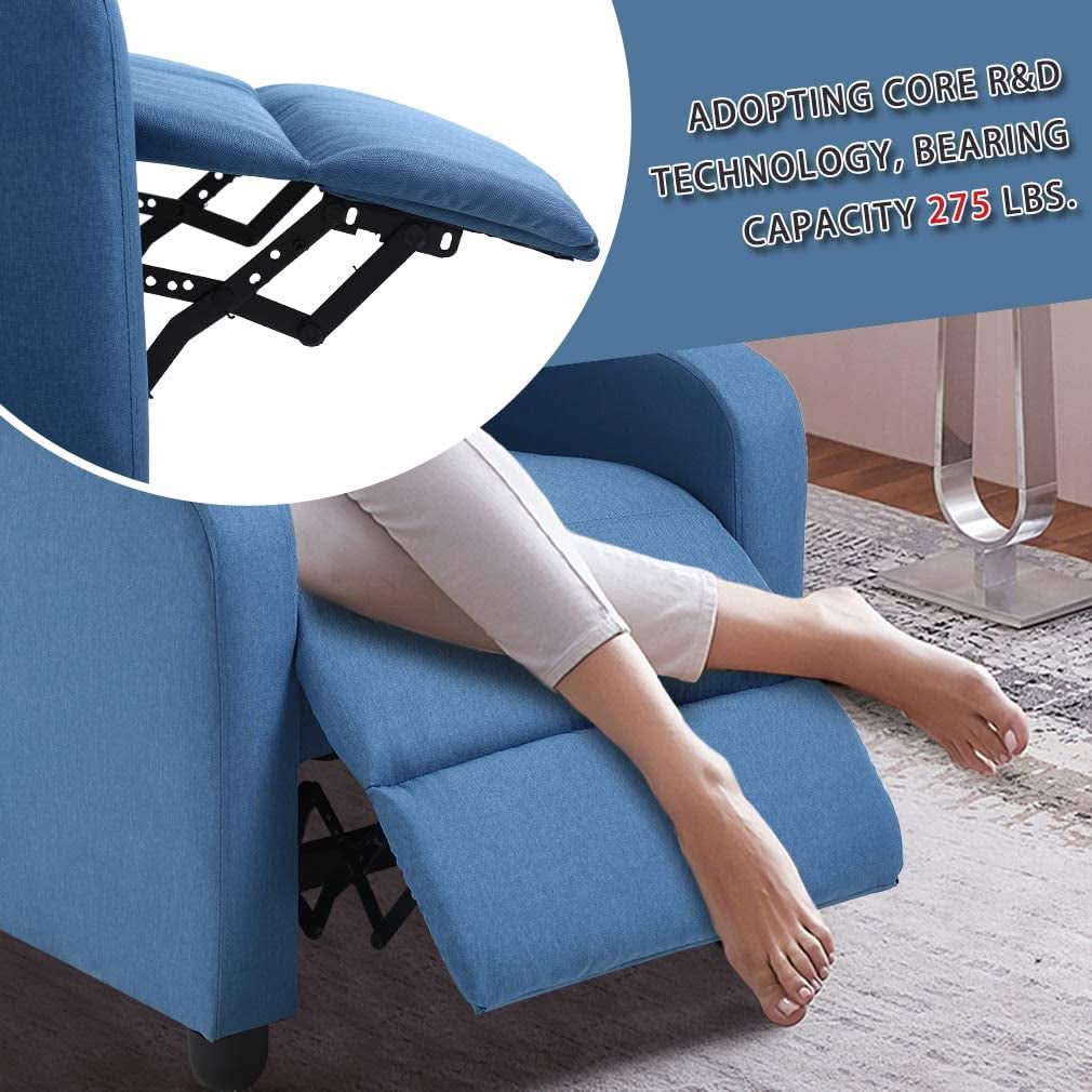 Blue Fabric Recliner Chair For Living Room Home Theater