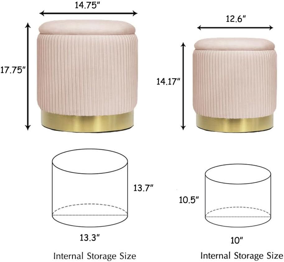 Bubblegum Pink Velvet Circular Ottoman With Storage