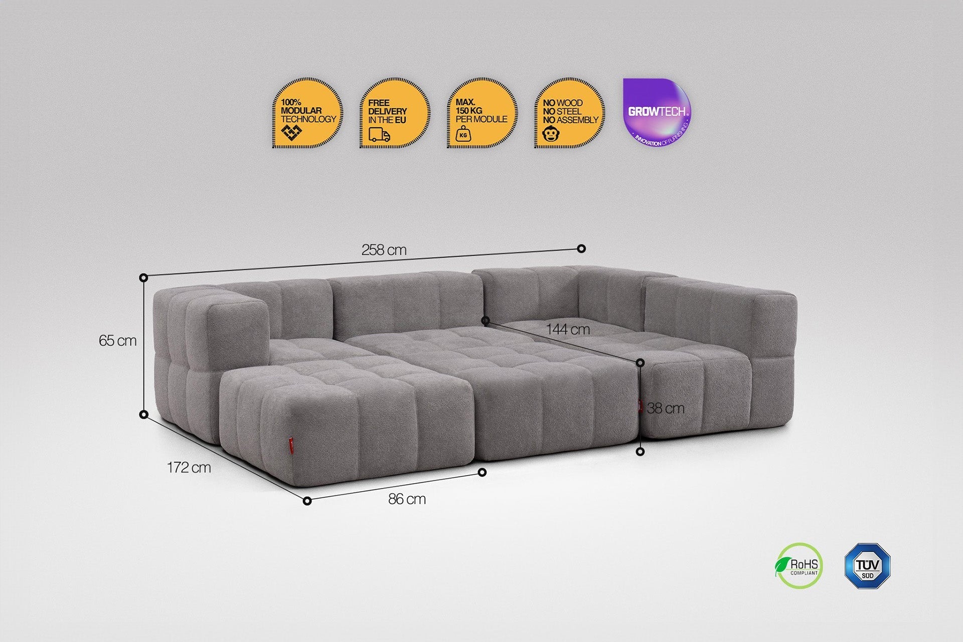 6 Teiliges Modulares Sofa – Grau-2