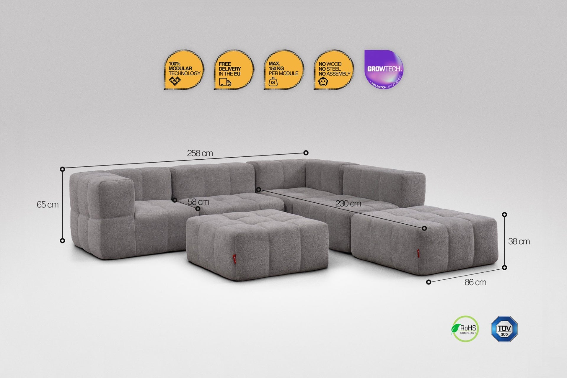 6 Teiliges Modulares Sofa – Grau-2