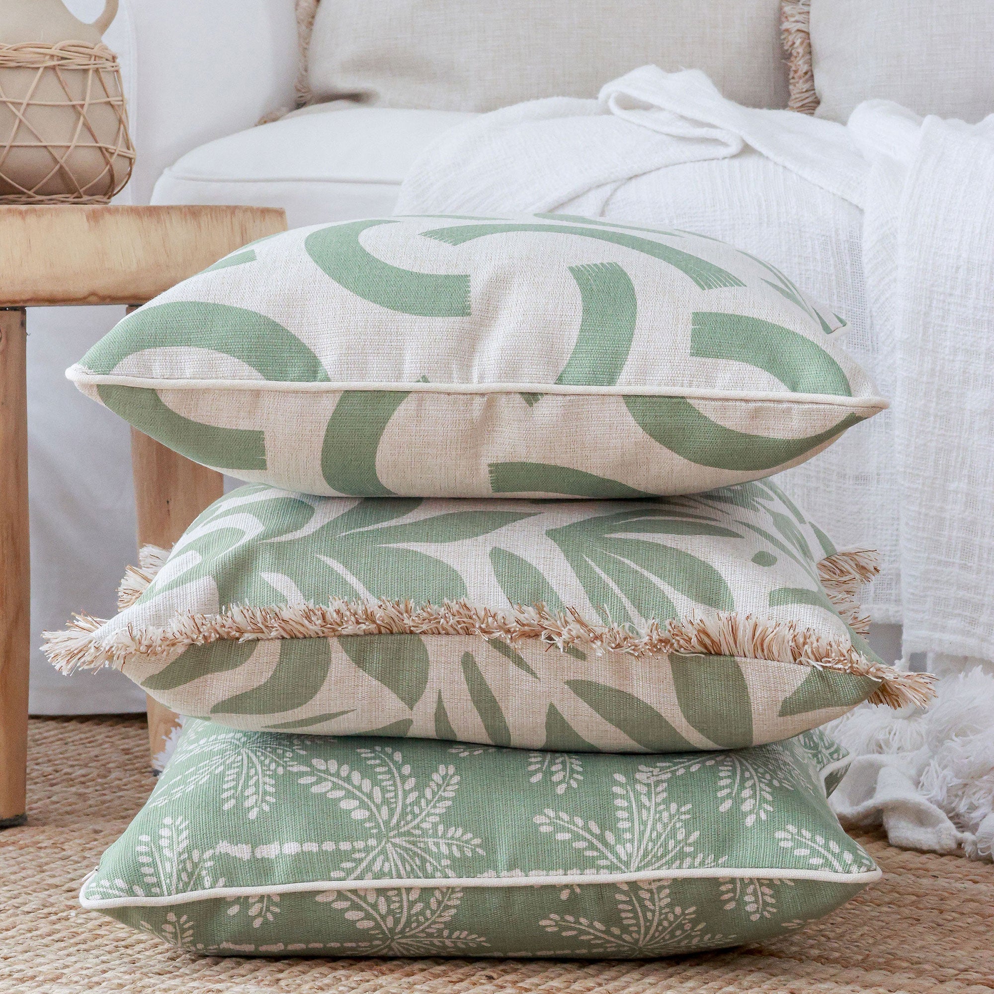 Cushion Cover-With Piping-Cabana Palms Sage-35cm x 50cm