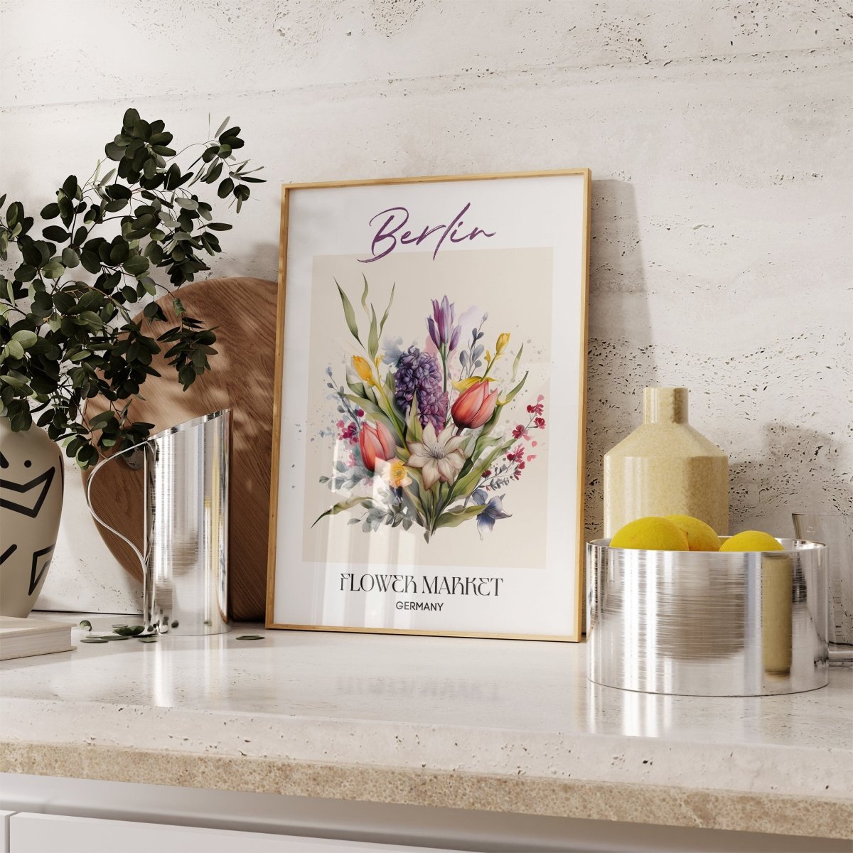 Berlin Flower Market Germany Design Poster · Geschenkidee · Wanddeko Wohnzimmer Küche · Skandinavisches Design · Deko Print ohne Rahmen-0