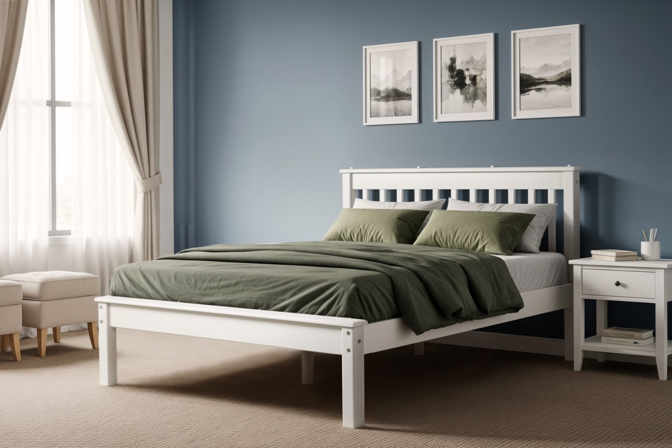 Doppelbett Habitual aus Massivholz – Weiß | 140x190 cm-0
