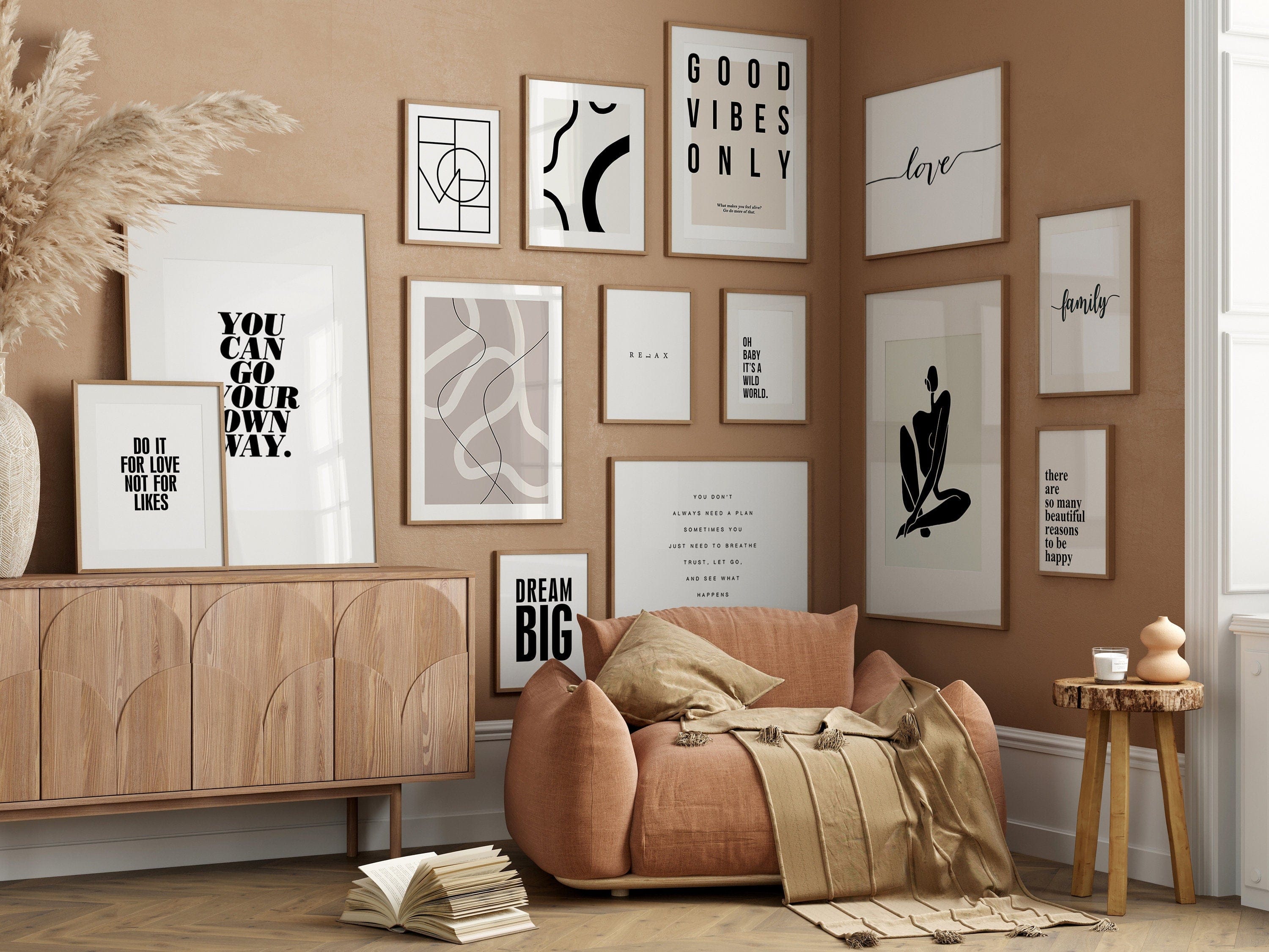 Poster Abstrakt Schwarz Beige · Inspirierende Sprüche · Wandbilder Wohnzimmer & Schlafzimmer ·  Deko Print Bilder · ohne Rahmen-0