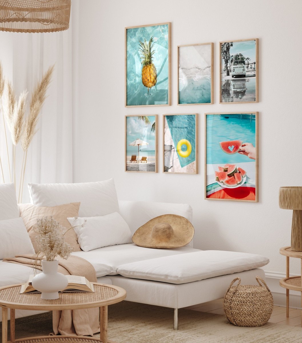 Poster Urlaub Ananas Pool Strand Surfbrett Buggy Wassermelone · Bilder Wohnzimmer & Schlafzimmer ·  Wand Deko · Kunst Druck ohne Rahmen-0